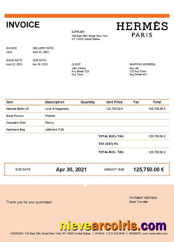 USA Hermes invoice